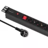 Qoltec 53993 19-Zoll-1U-Rack-PDU mit Überspannungsschutz, 6x Schuko, 16 A, 2 m, Schwarz