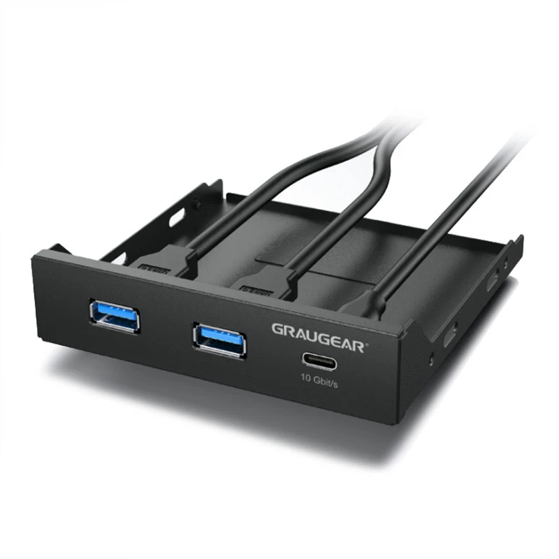 Graugear G-MP01 Multi-Frontblende mit 3-Port-USB-Hub, 1x USB-C 3.2 Gen2 + 2x USB-A 3.0, schwarz