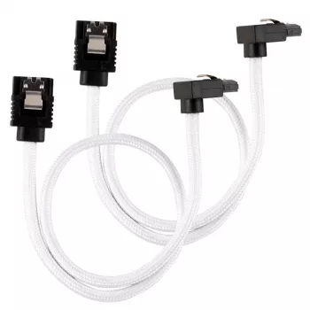 Corsair CC-8900279 Premium SATA-Kabel mit Sleeve, gewinkelt, 30 cm, Weiß, 2er-Pack