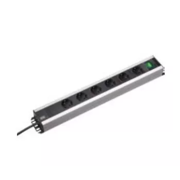 Bachmann 300.008 Stromverlängerung 2 m 6 Steckdosen Schwarz, Grau