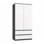 Kleiderschrank top e shop MALWA SS-90, 90×180×50 cm, anthrazitfarbener Rahmen, weiße Drehtüren, 2 Schubladen, Laminat 16 mm