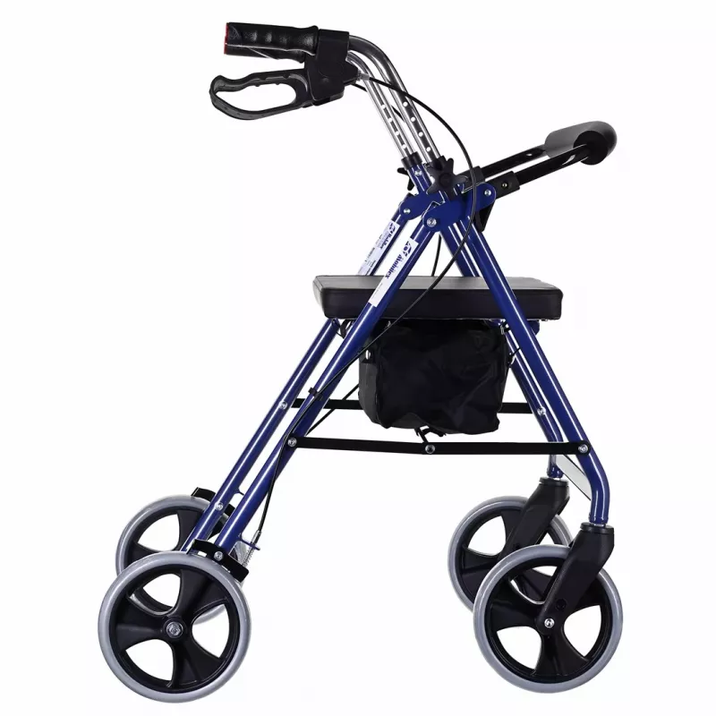 Rollator mit vier Rädern und Sitz, blau/schwarz