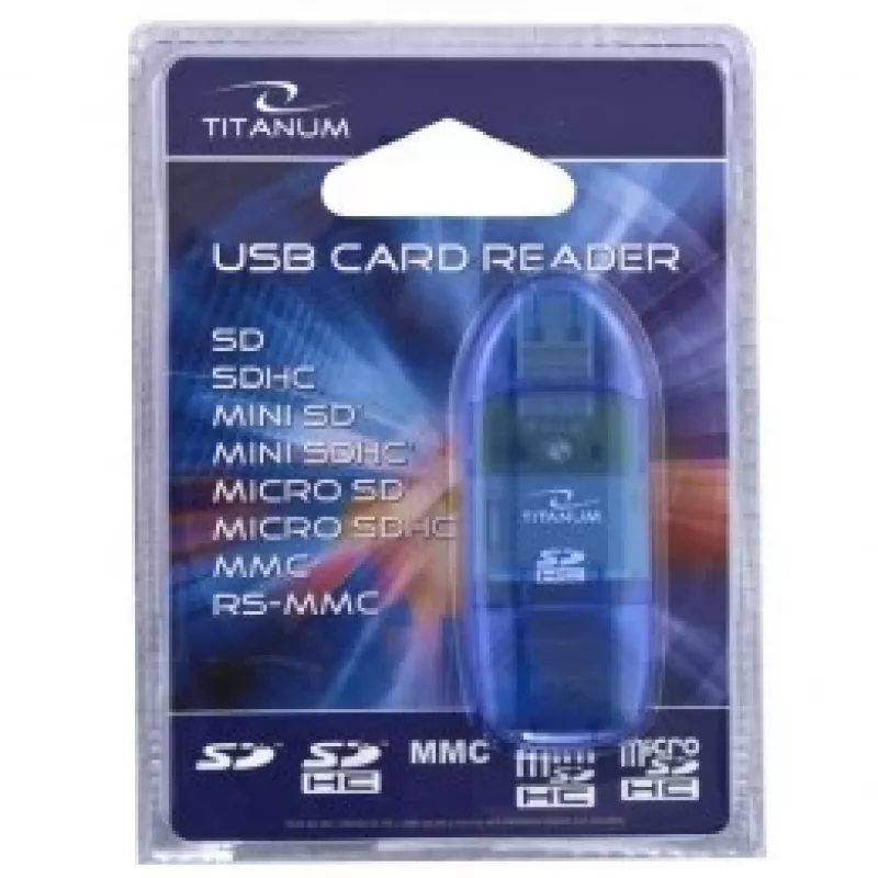 Titanum TA101B externer Kartenleser, USB 2.0, MicroSDHC/miniSD/MMC/SD/SDHC, blau