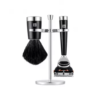 ZWILLING CLASSIC 3-teilige Rasiergarnitur mit Rasierhobel, Pinsel und Halter - schwarz