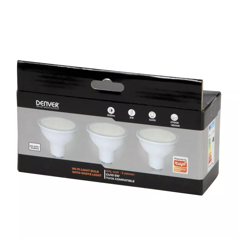 Denver SHL-440 WLAN GU10 smarte Lampe, 5 W, Weiß, 3er-Pack