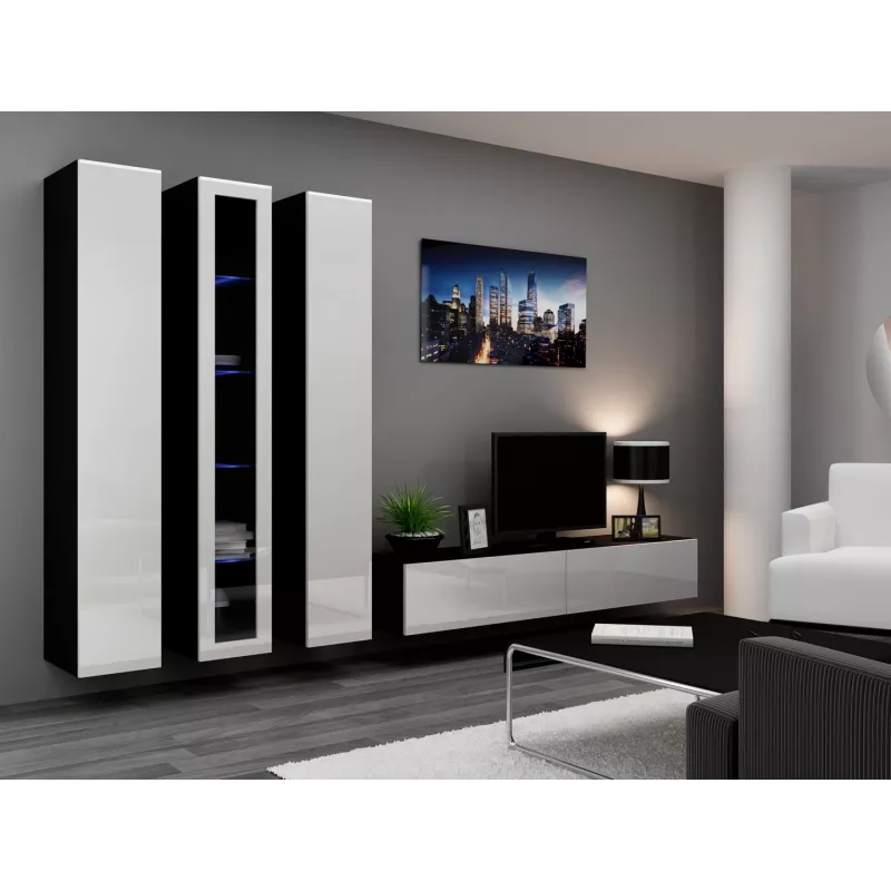 Cama Wohnzimmer-Schrankset VIGO 2 schwarz/weiß glänzend