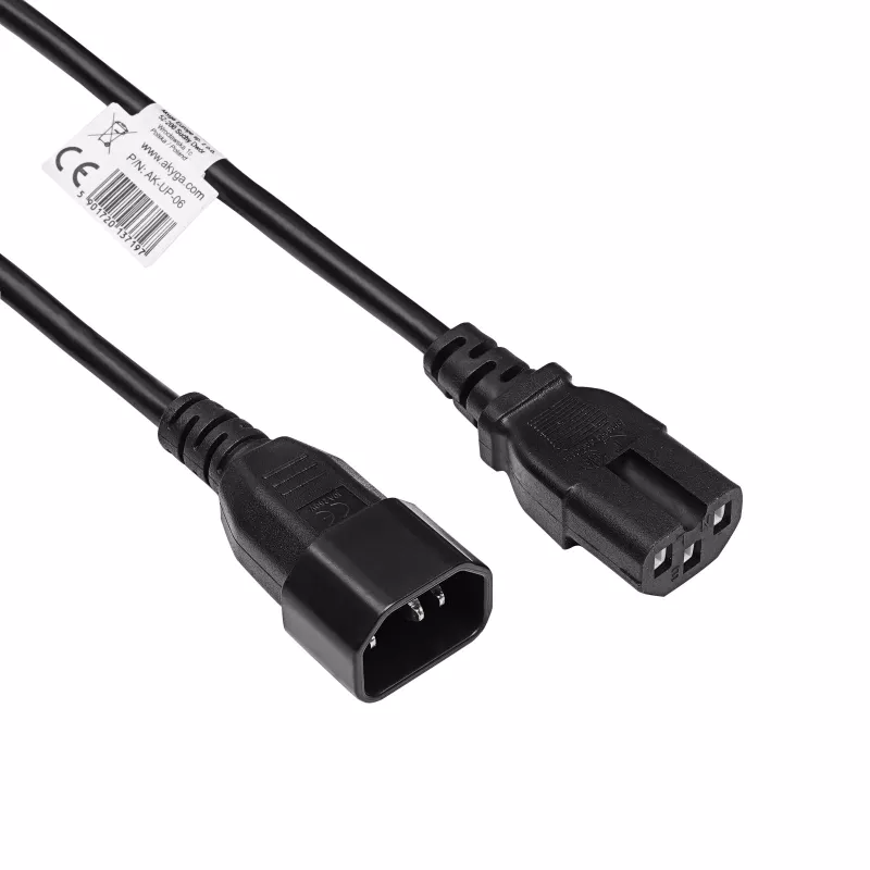 Akyga AK-UP-06 Server-Netzkabel IEC C14 auf C15, 1,8 m, schwarz