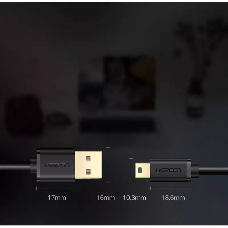 Ugreen US132 USB-auf-Mini-USB-Kabel, 2 m, 480 Mbit/s, schwarz