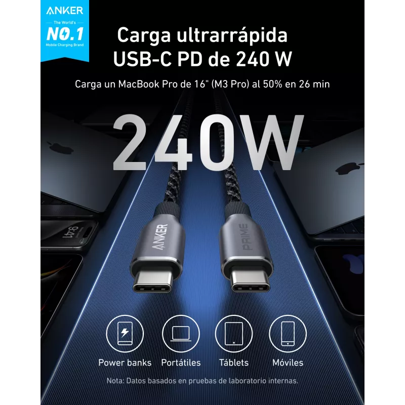 Anker Prime USB-C auf USB-C Kabel A88E2012, 1,8 m, 240 W