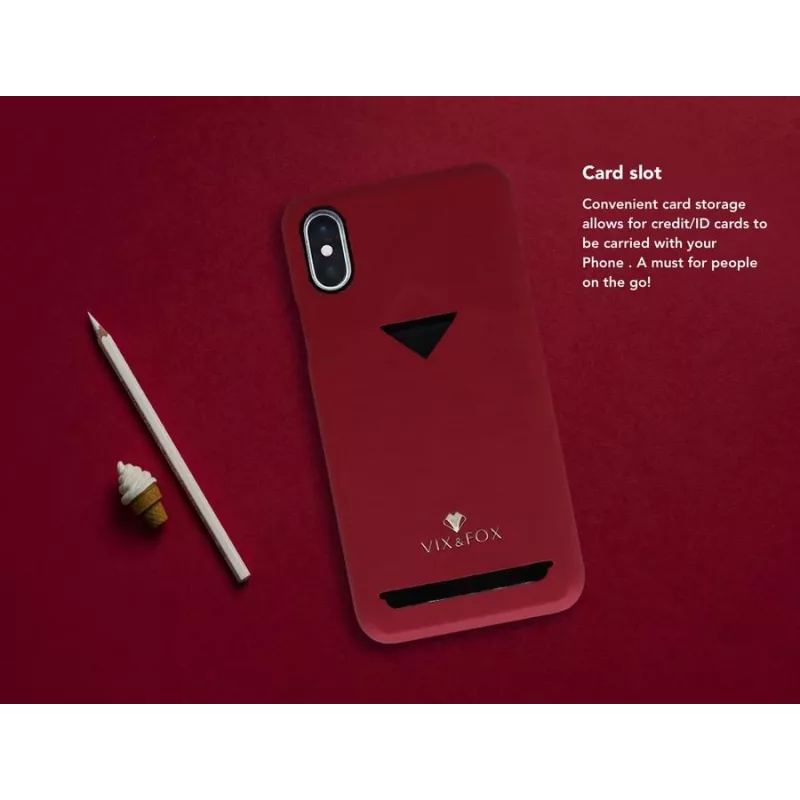 Card Slot Back Shell VixFox für iPhone X/XS — rubinrot, Rückseitenabdeckung mit integriertem Kartenfach
