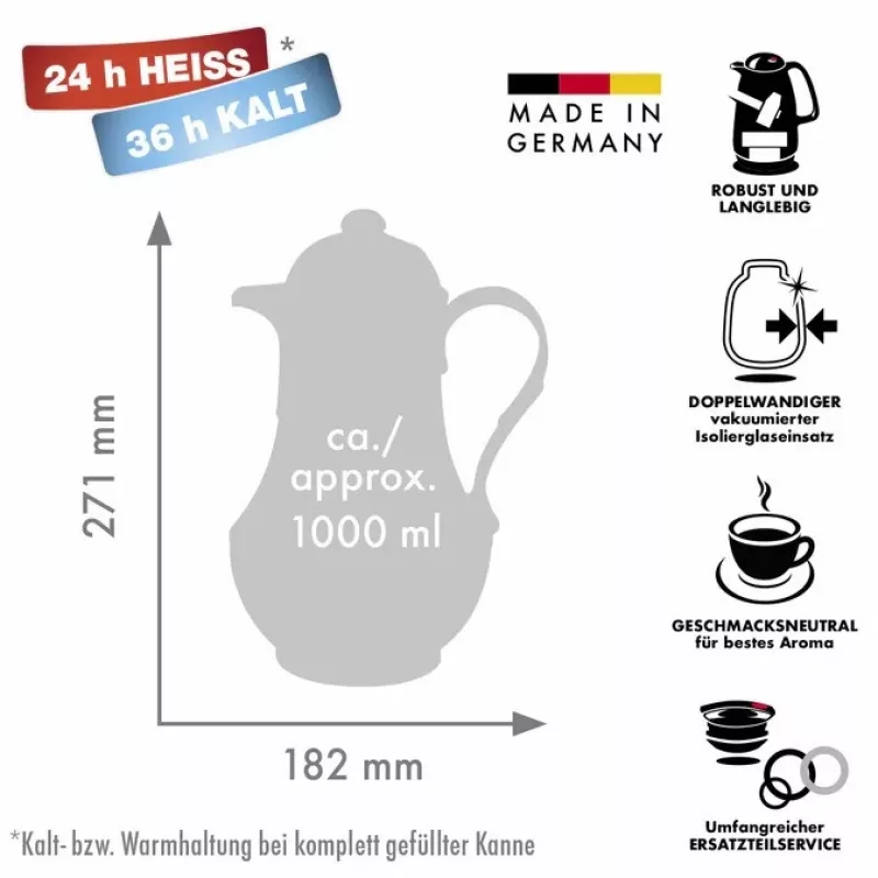 Thermoskanne ROTPUNKT Serie 230 1 L, weiß (elfenbein) - vakuumisolierter Getränkebehälter
