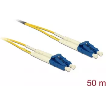 Glasfaserkabel DELOCK 80159 OS2 50 m 2x LC → 2x LC, 9 µm, Vollduplex, gelb/blau