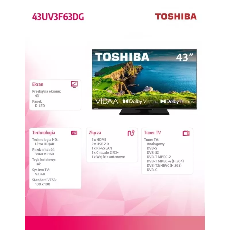 TV LED 43UV3F63DG 43 Zoll LED-Display 4K-Auflösung