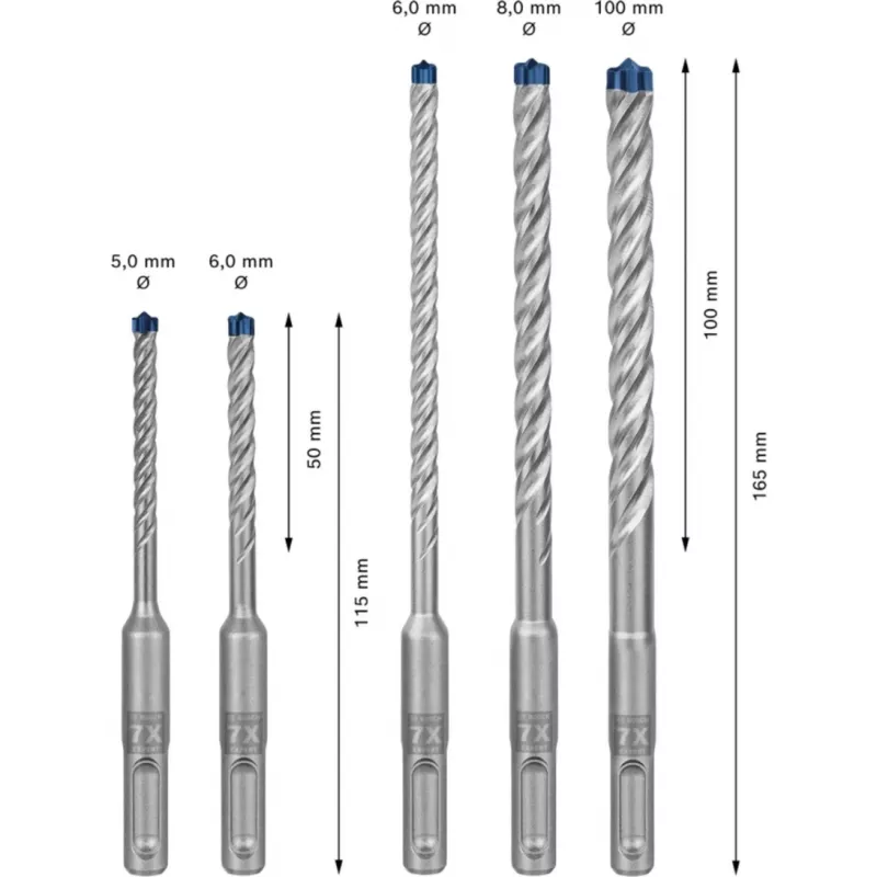 Bosch Expert SDS-plus-7X Hammerbohrer-Satz, 5-teilig, 5/6/8/10 mm