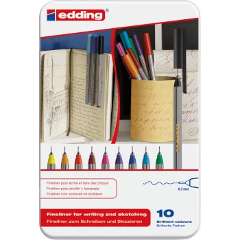 Fineliner-Stifte Edding 55 Set mit 10 Stück – feine 0,3-mm-Spitzen; verschiedene Farben
