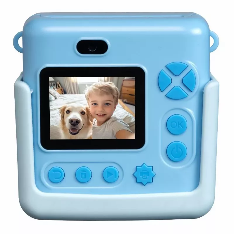 Denver KPC-1363BU Kinder-Sofortdruckkamera Dino mit Thermodrucker, 20 MP, Blau
