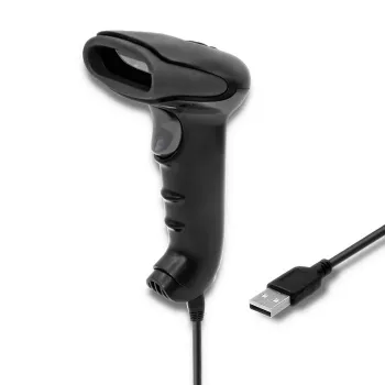 Handheld-Barcodeleser QOLTEC 50866 — 1D-Laserscanner, USB kabelgebunden, 600 mm Reichweite, schwarz, 161,5×88×77 mm