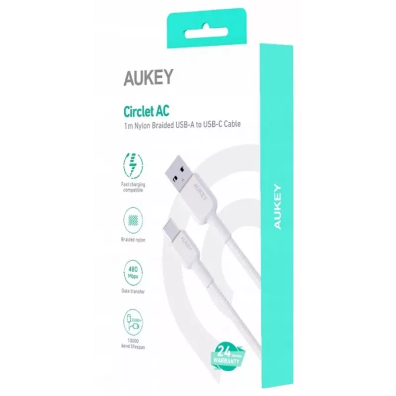 AUKEY CB-NAC1 Weißes Nylon-Kabel USB-C auf USB-A
