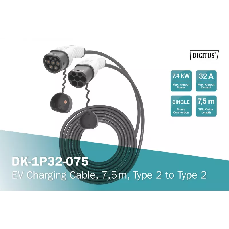 Digitus EV-Ladekabel 7,5 m Typ 2 auf Typ 2 32 A 240 V
