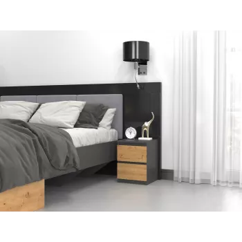 Nachttisch Topeshop M2 ANTRACYT/ARTISAN 2 Schubladen Anthrazit Eiche Holz