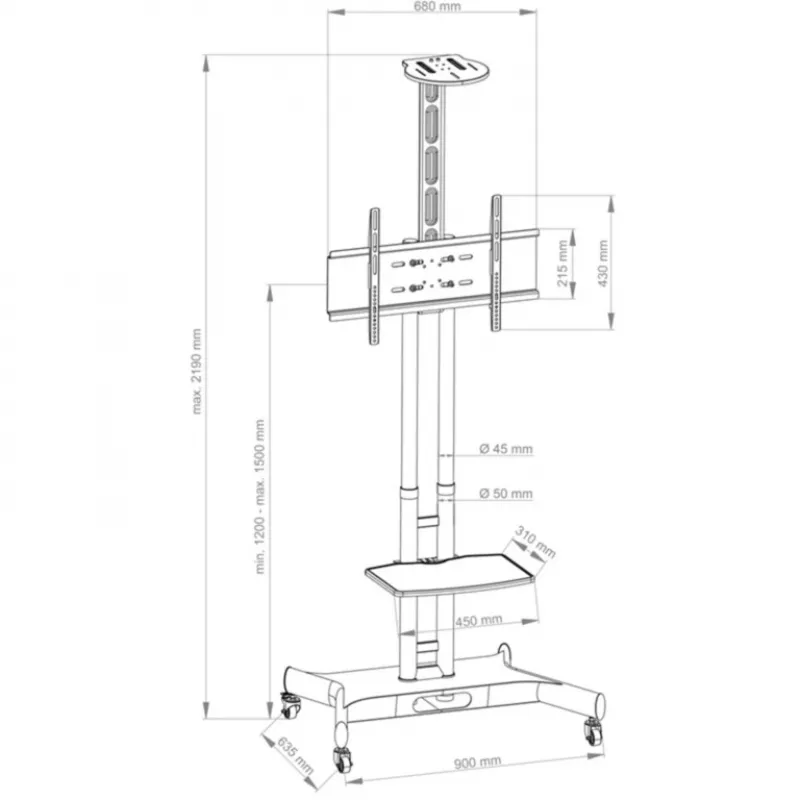 Hagor 8209 HP Twin Stand mobiler Bodenständer für 32-55 Zoll (81-140 cm) Displays, 45 kg, höhenverstellbar, schwarz