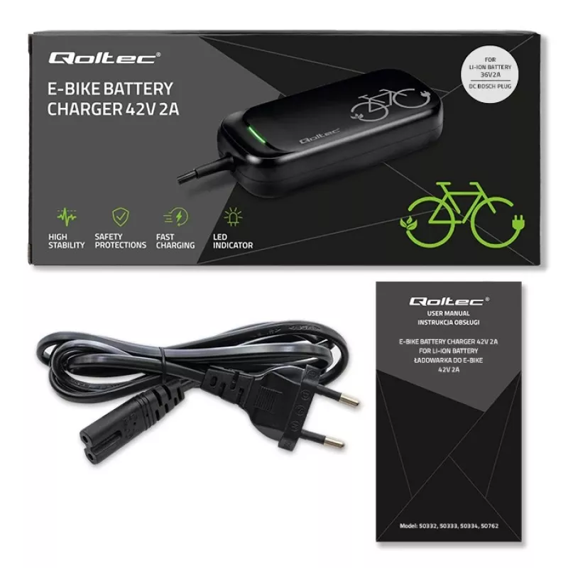 Ladegerät QOLTEC für E-Bike Bosch 50762 36V/42V 2A
