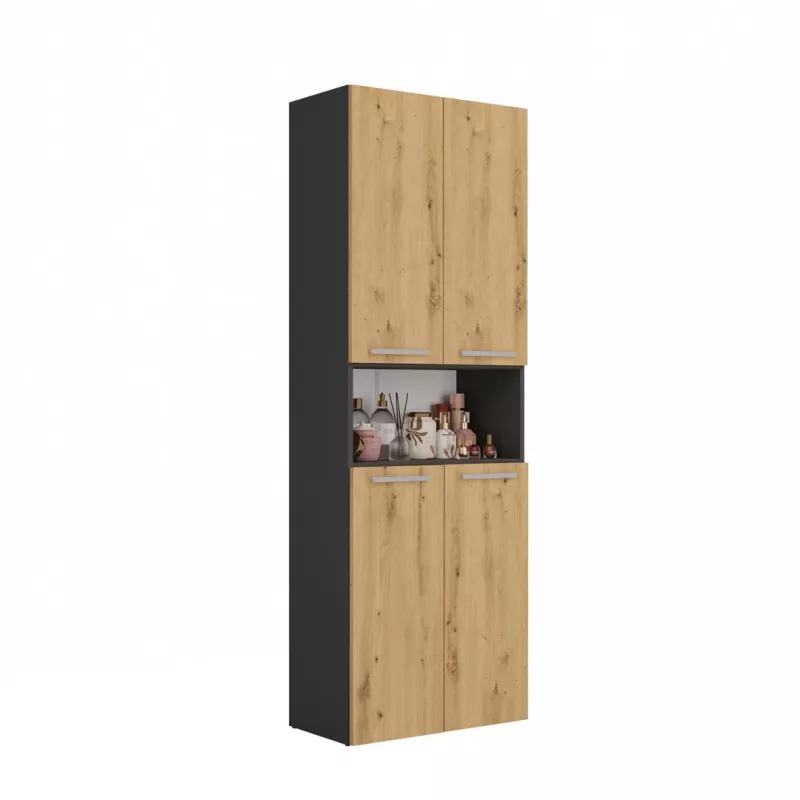 Top E Shop NEL 2K DK ANT/ART KP Badezimmer-Aufbewahrungsschrank, Graphit/Eiche