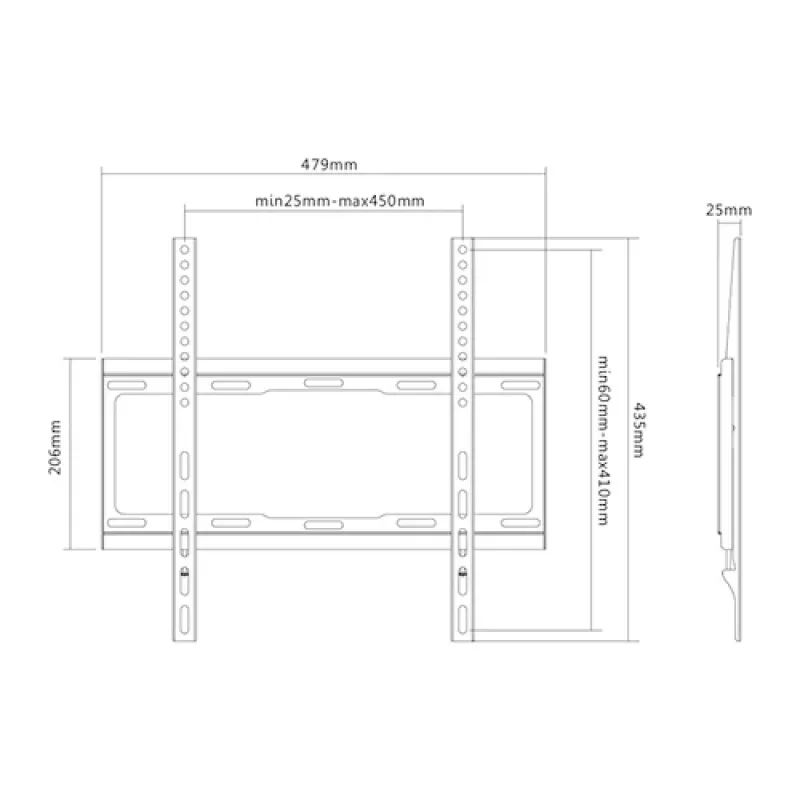 Sunne 32-55-EF feste TV-Wandhalterung, 32-55 Zoll, max. 40 kg, VESA bis 400x400, Schwarz