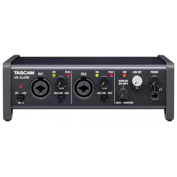 Audiointerface Tascam US-2X2HR, 2 x XLR/Combo-Eingänge, 192 kHz, USB 2.0, MIDI In/Out, Desktop, schwarz