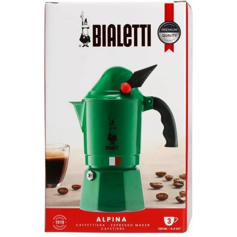 Moka-Kanne BIALETTI Moka BREAK ALPINA — 3 Tassen, grün, Aluminium, Bakelit-Griff
