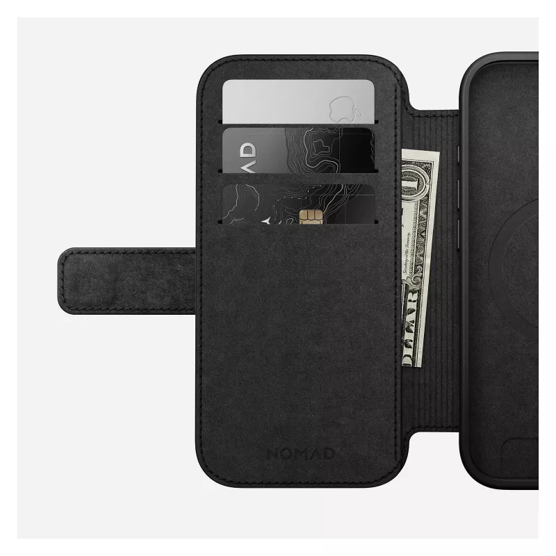 Folio-Handyhülle Nomad Modern Leather Folio für Apple, geeignet für Bildschirme bis 16 cm (6,3 Zoll), Schwarz