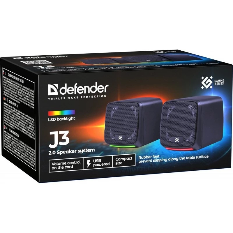 Defender J3 2.0 PC-Lautsprecher, 6 W, LED, USB-Stromversorgung, AUX, 90–20000 Hz, Schwarz