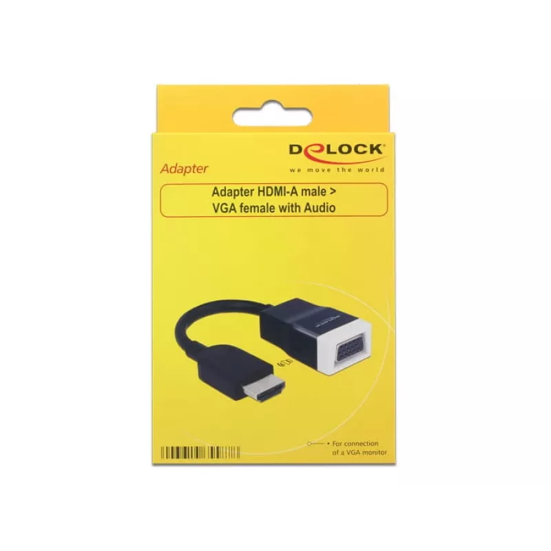 Delock 65587 Adapter HDMI-A Stecker auf VGA (D-Sub 15) Buchse mit Audio, schwarz/weiß
