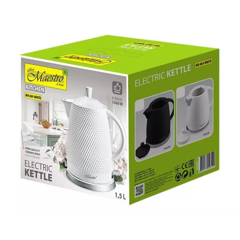 Maestro MR-069-WHITE Keramik-Wasserkocher, 1,5 L, 1500 W, Weiß