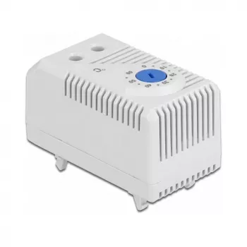 Thermostat DELOCK 66823, Kunststoffgehäuse IP20, 30 W, 250 V, 10 A, 43×60×33 mm, blau/grau