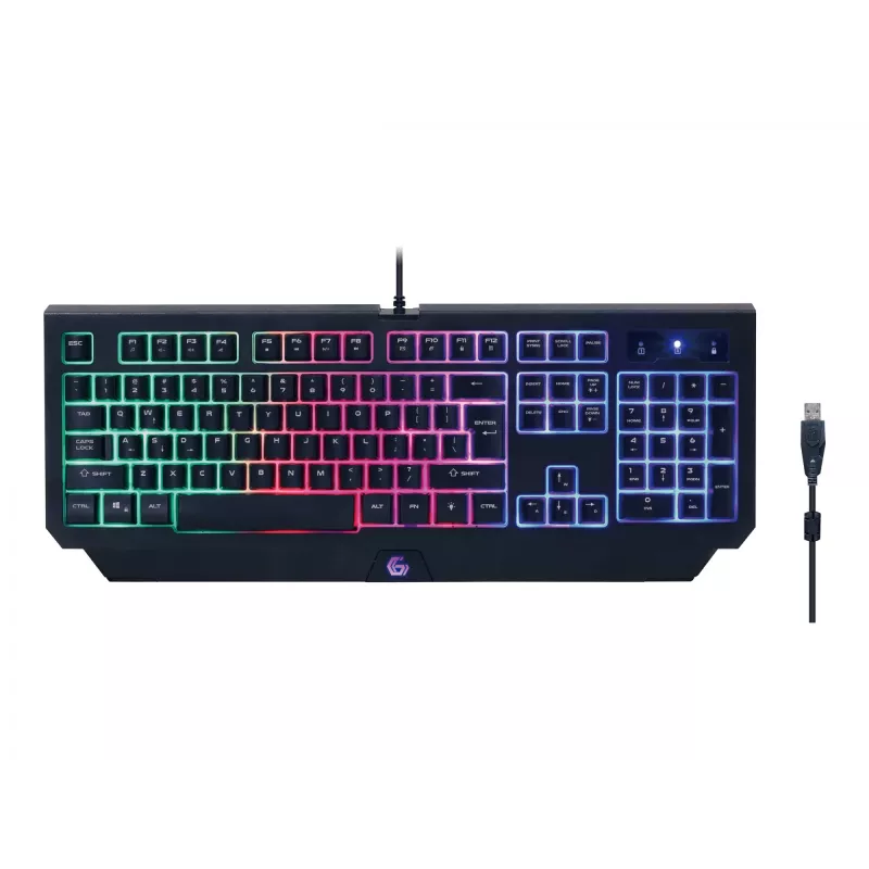 Gembird GGS-UMGL4-01 Phantom 4-in-1 beleuchtetes Gaming-Set (Tastatur, Maus, Headset, Mauspad), kabelgebunden USB, US-Layout, schwarz