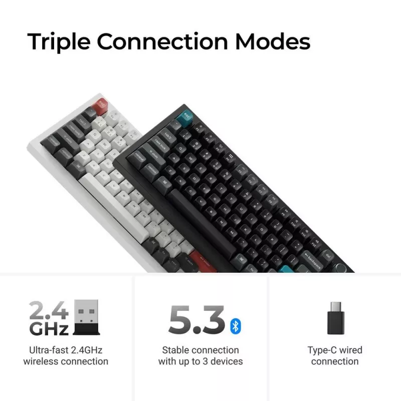 Mechanische 75%-Tastatur Keychron Q1 Ultra 8K – USB + RF Wireless + Bluetooth, RGB, Schwarz