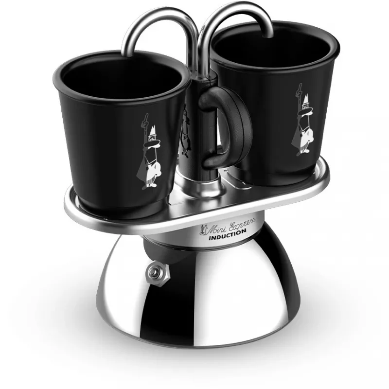 Bialetti Mini Express Induction Espressokocher-Set 7310, 2 Tassen mit 2 Gläsern