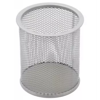 Federmäppchen Forpus, rund, silber, leer, gelochtes Metall 1005-009