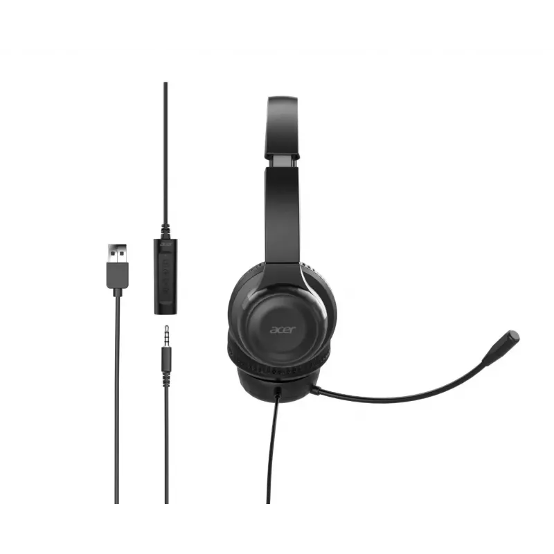Acer AHW154 GP.HDS11.02D kabelgebundenes Office-Headset, Stereo, Klinkenanschluss, integriertes flexibles Mikrofon, schwarz