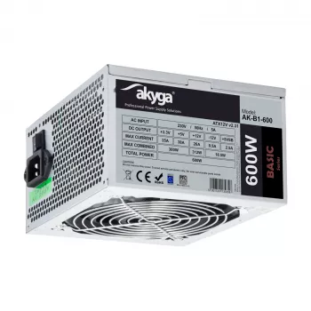 Akyga Basic AK-B1-600 ATX-Netzteil 600 W, 120-mm-Lüfter, passive PFC, Grau