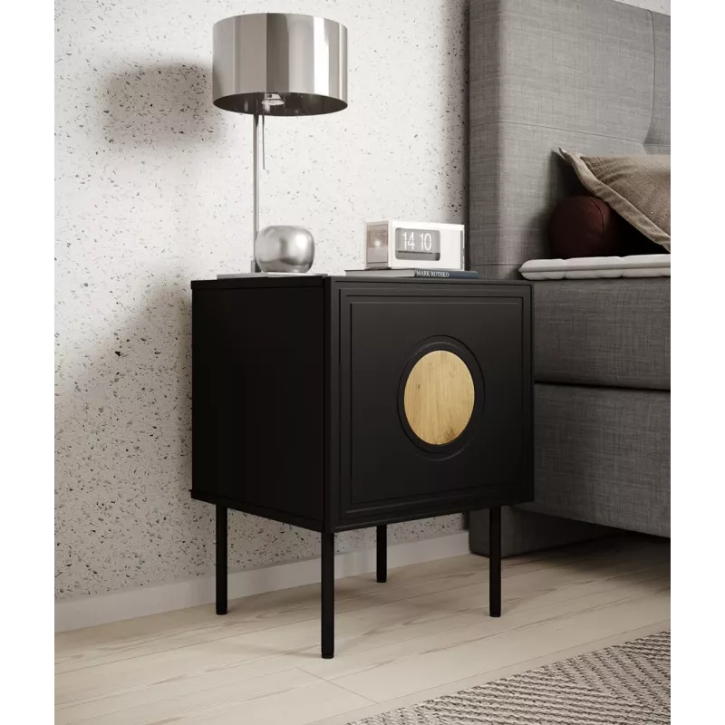 Nachttisch-Set 2 Stk. cama meble PALAZZO 44,5×40×59 cm schwarz und Eiche craft — 1 Tür, matt Laminat, Metallbeine