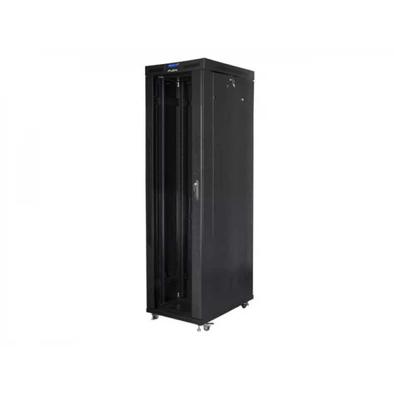 Lanberg FF01-8047-12BL 19-Zoll-Serverschrank freistehend 47U, 800x1000 mm, Glastür, LCD, IP20, zerlegt geliefert, Schwarz