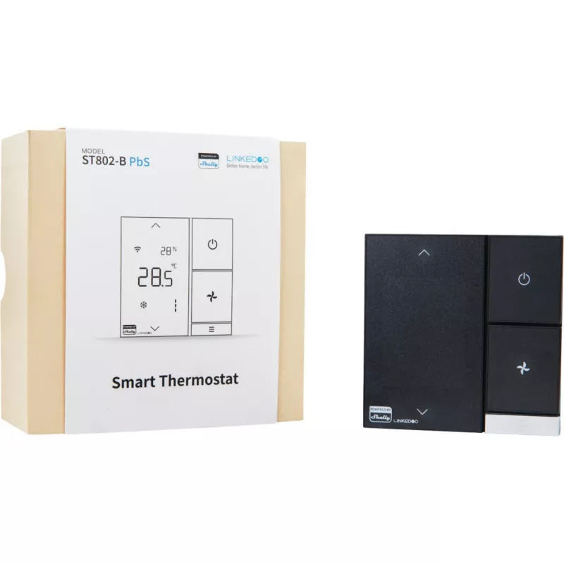 Shelly LinkedGo ST802-B smartes HVAC-Thermostat, WLAN, Bluetooth, kompatibel mit Apple Home und Google Home, schwarz