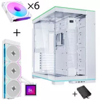 Lian Li O11 Dynamic EVO RGB PC-Enclosure Bundle + HydroShift II LCD-S 360TL AiO + 6x UNI FAN SL-INF 120 Reverse Blade Fan - Weiß