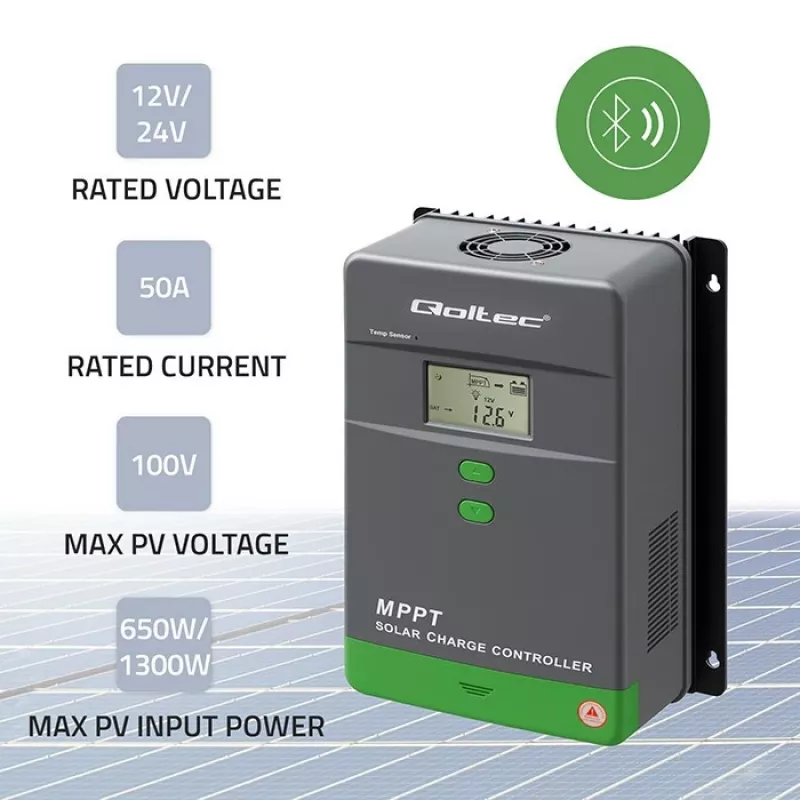 Solar-Laderegler QOLTEC MPPT 50A 12V/24V mit LCD, Modell 53664