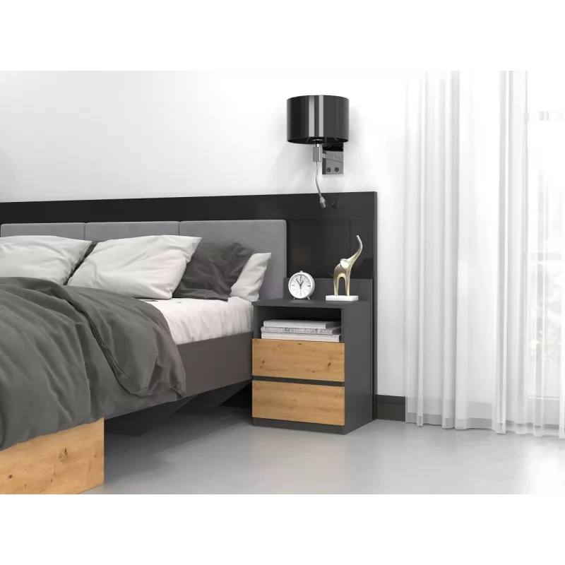Top E Shop M1 ANTRACYT/ARTISAN Nachttisch, 2 Schubladen, Eiche