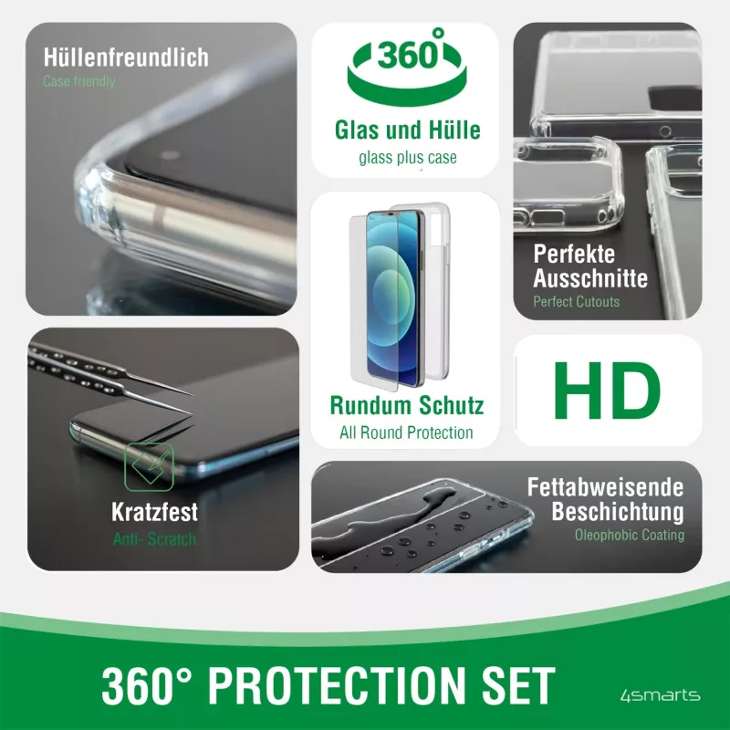 Handyhülle 4smarts 360° Starter Set Transparent 11,9 cm (4,7 Zoll)