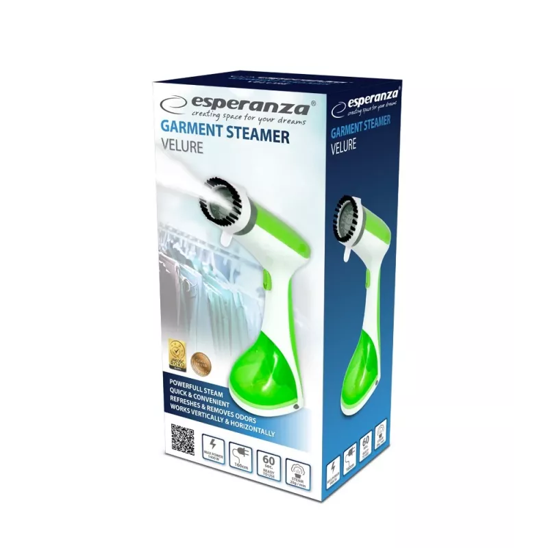 Esperanza Velure EHI008 Handdampfglätter für Kleidung, 1400 W, 0,22 l Wassertank, 20 g/min Dampf, 1,6 m Kabel, grün/weiß