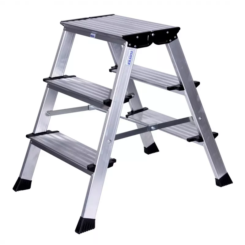 Step stool Krause 126030 — aluminium 3-step, 65 cm max height, 6.1 kg, 500 mm width